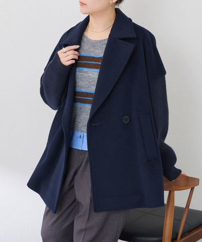 【羊毛混紡】針織袖雙排扣大衣