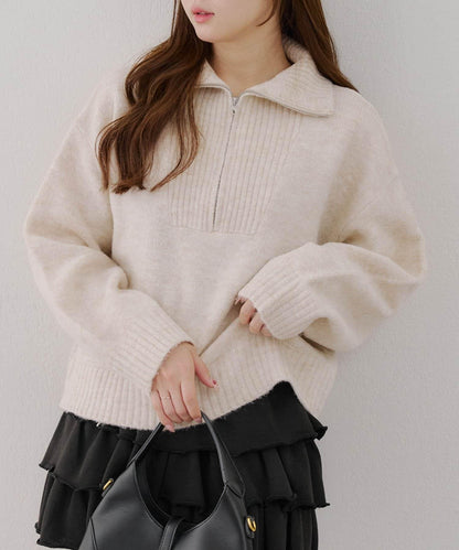 柔軟觸感仿犛牛絨半拉鍊針織衫