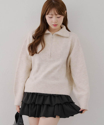 柔軟觸感仿犛牛絨半拉鍊針織衫