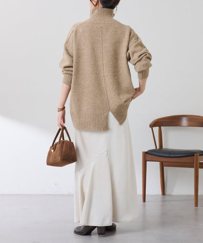 【可水洗針織】羊毛混紡開叉高領針織衫