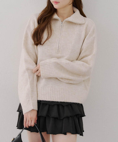 柔軟觸感仿犛牛絨半拉鍊針織衫