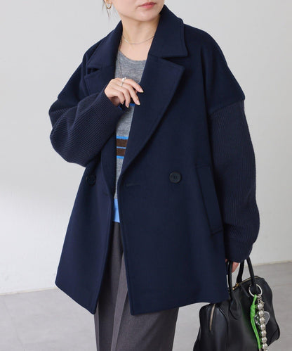 【羊毛混紡】針織袖雙排扣大衣