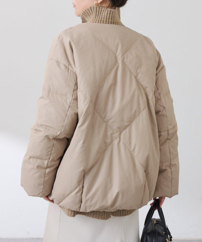 【輕量外套】輕質壓花無領羽絨服