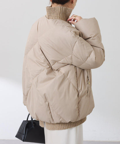 【輕量外套】輕質壓花無領羽絨服