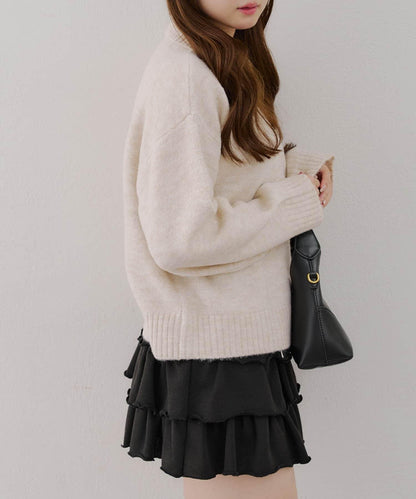 柔軟觸感仿犛牛絨半拉鍊針織衫