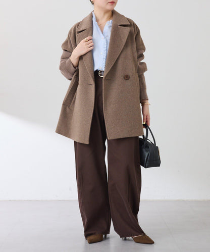 【羊毛混紡】針織袖雙排扣大衣
