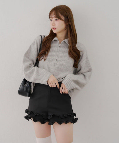 柔軟觸感仿犛牛絨半拉鍊針織衫