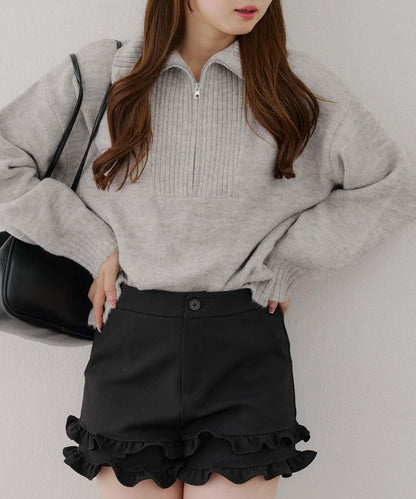 柔軟觸感仿犛牛絨半拉鍊針織衫