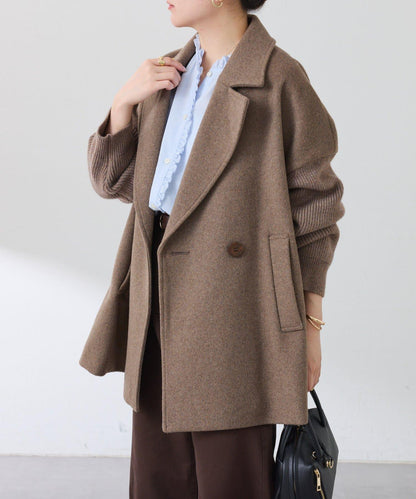 【羊毛混紡】針織袖雙排扣大衣