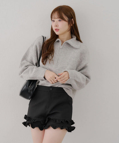 柔軟觸感仿犛牛絨半拉鍊針織衫