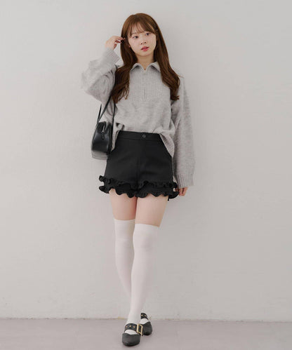 柔軟觸感仿犛牛絨半拉鍊針織衫