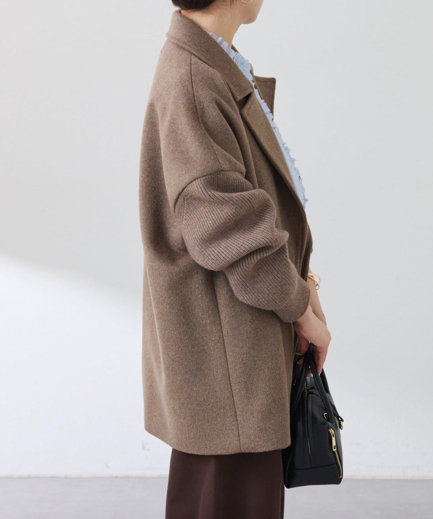 【羊毛混紡】針織袖雙排扣大衣