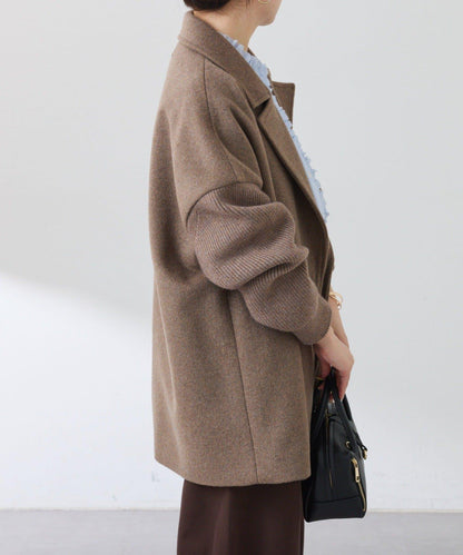 【羊毛混紡】針織袖雙排扣大衣
