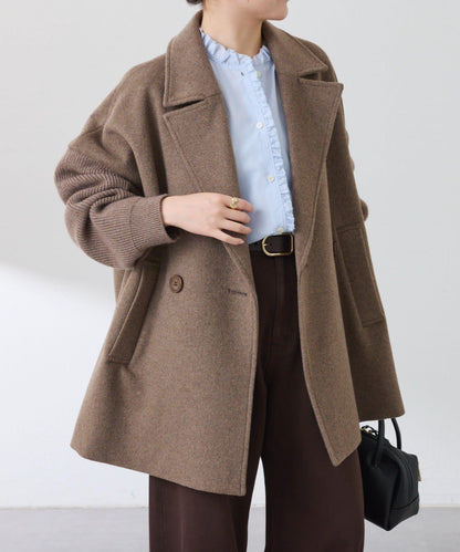 【羊毛混紡】針織袖雙排扣大衣