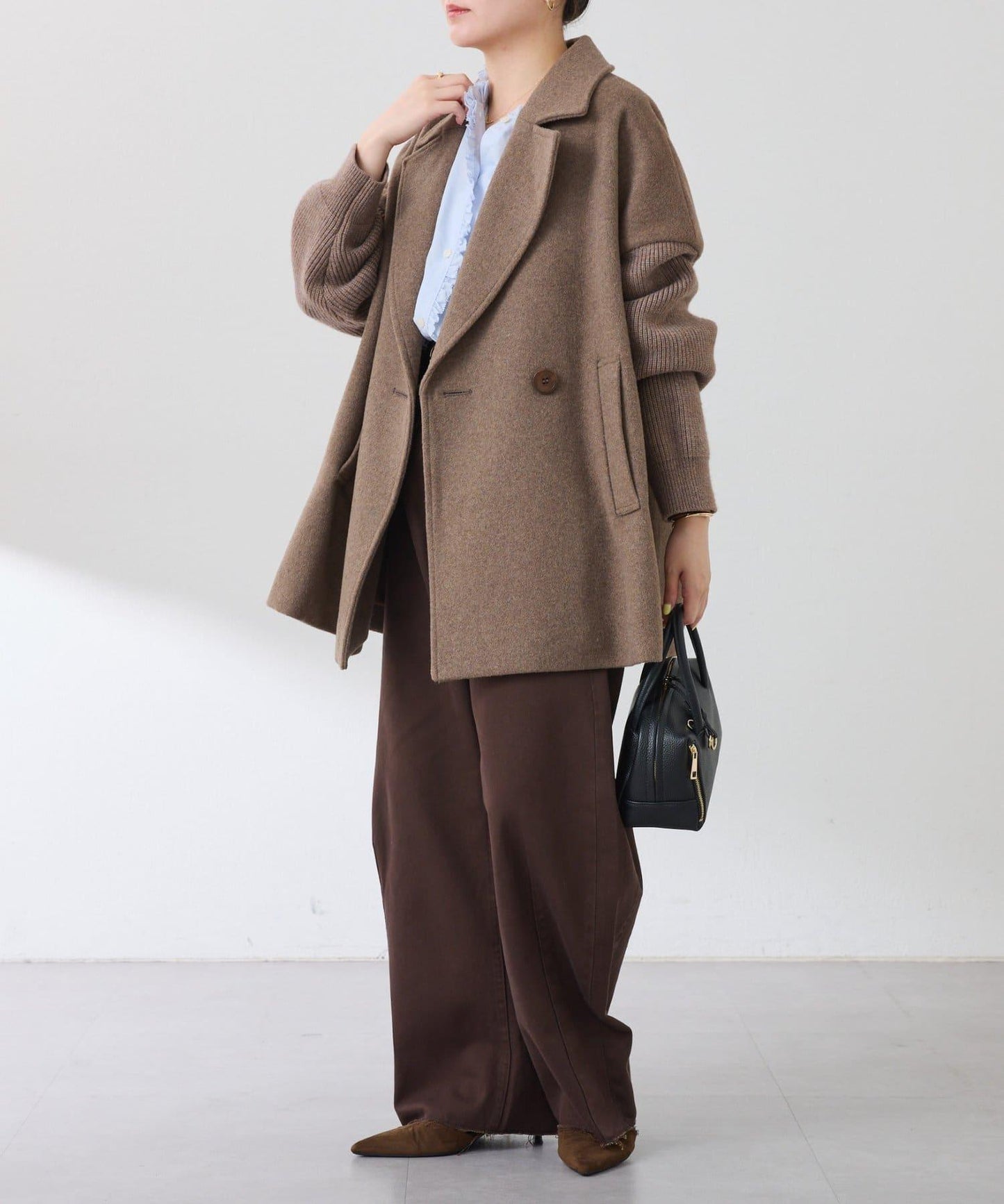 【羊毛混紡】針織袖雙排扣大衣