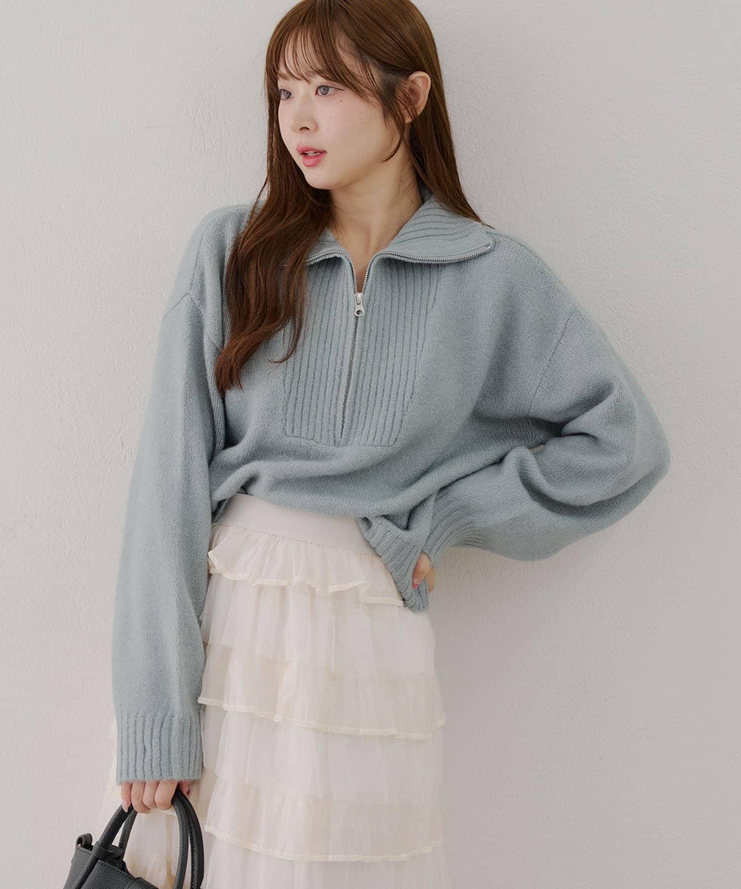 柔軟觸感仿犛牛絨半拉鍊針織衫