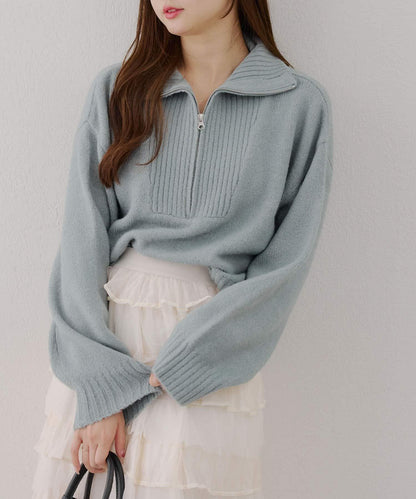 柔軟觸感仿犛牛絨半拉鍊針織衫