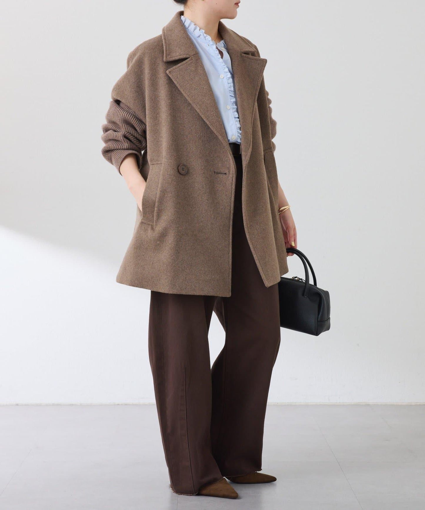 【羊毛混紡】針織袖雙排扣大衣