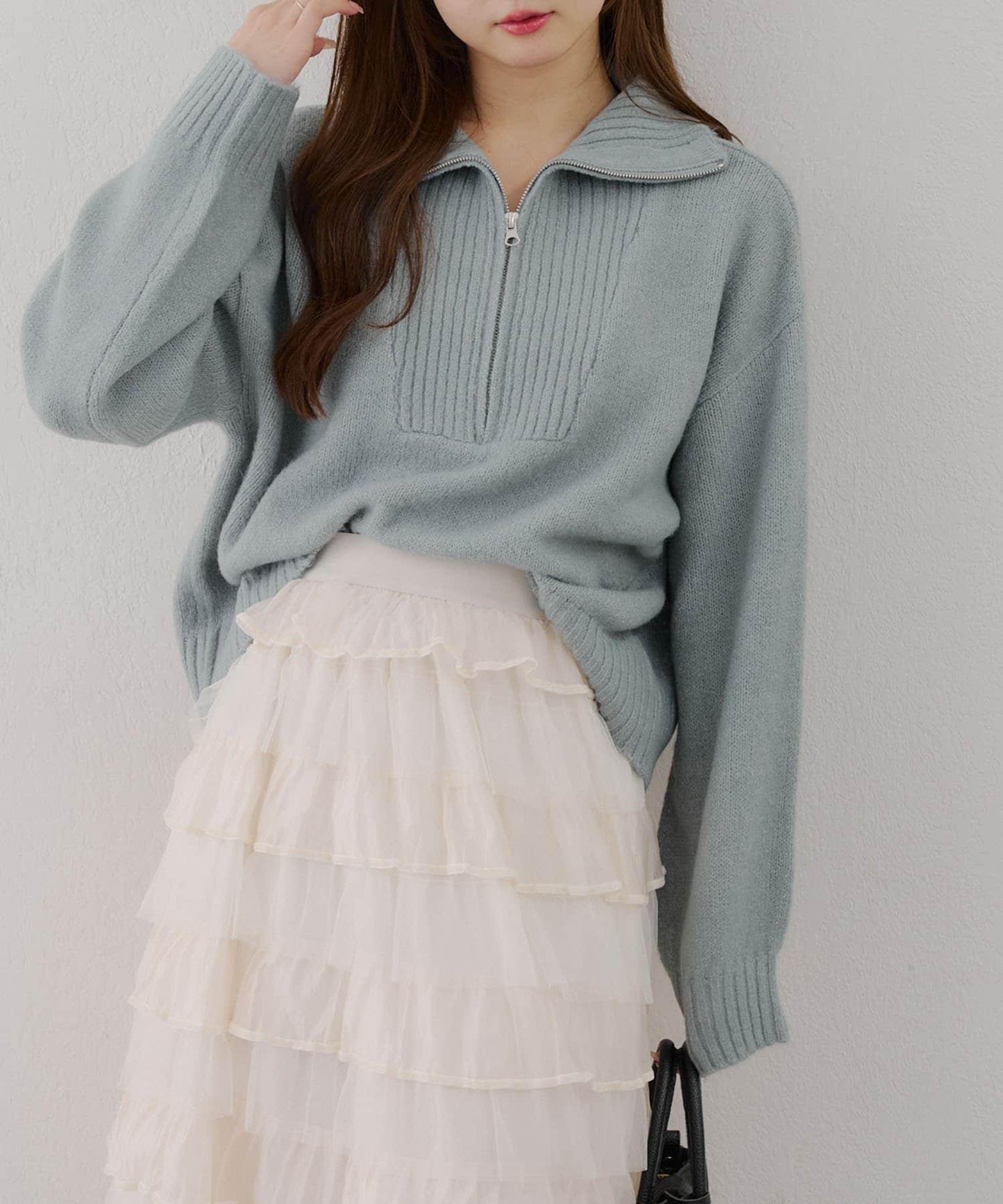 柔軟觸感仿犛牛絨半拉鍊針織衫