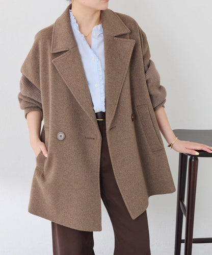 【羊毛混紡】針織袖雙排扣大衣