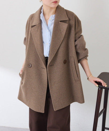 【羊毛混紡】針織袖雙排扣大衣