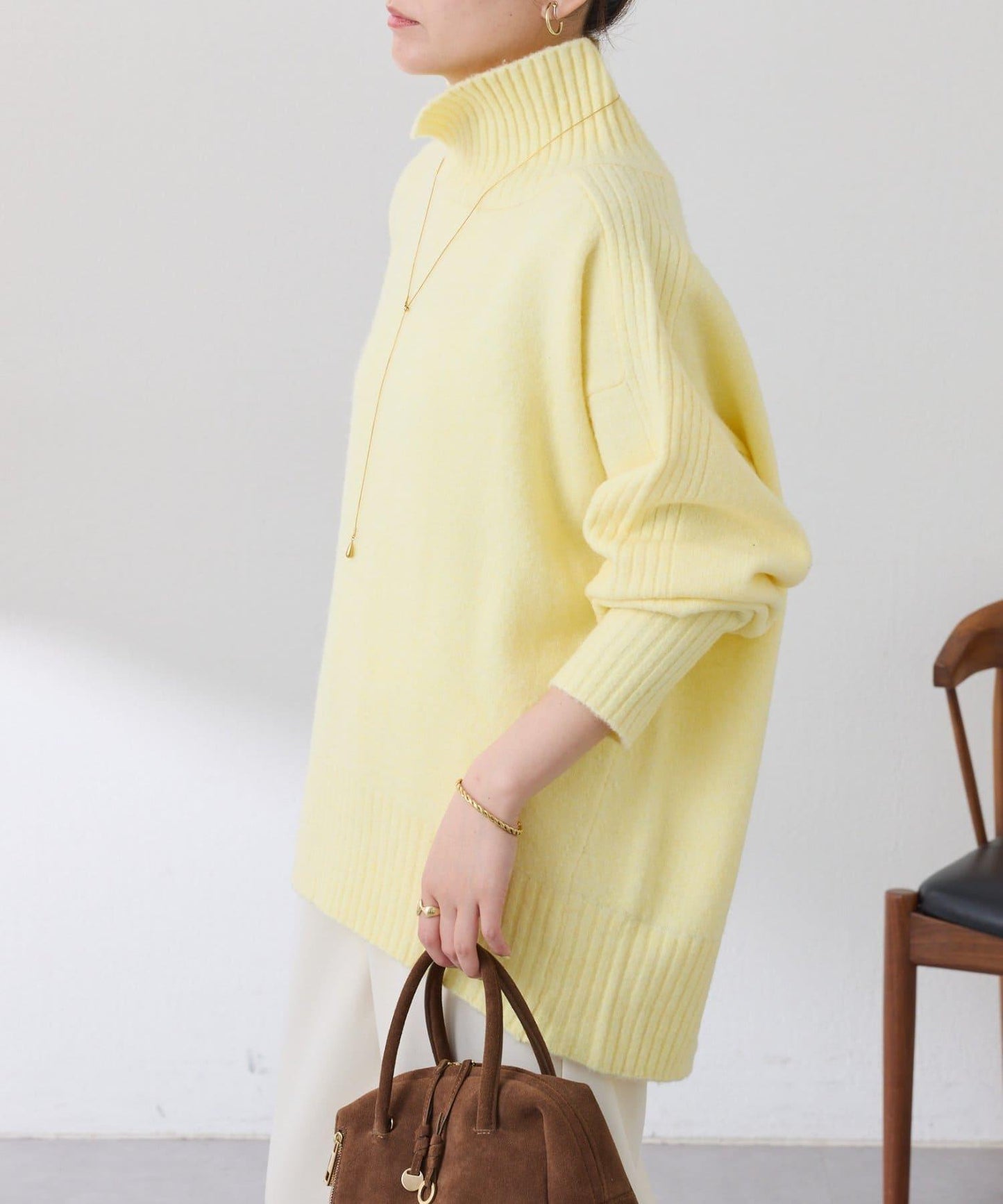 【可水洗針織】羊毛混紡開叉高領針織衫