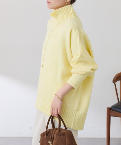 【可水洗針織】羊毛混紡開叉高領針織衫
