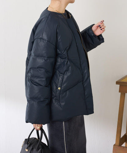 【輕量外套】輕質壓花無領羽絨服