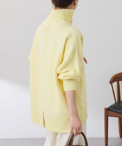 【可水洗針織】羊毛混紡開叉高領針織衫
