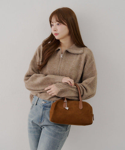 柔軟觸感仿犛牛絨半拉鍊針織衫