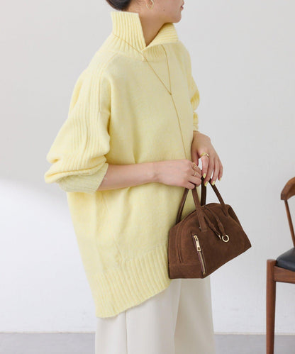 【可水洗針織】羊毛混紡開叉高領針織衫