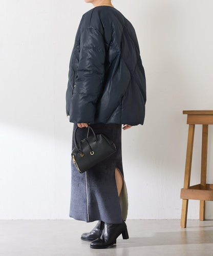 【輕量外套】輕質壓花無領羽絨服