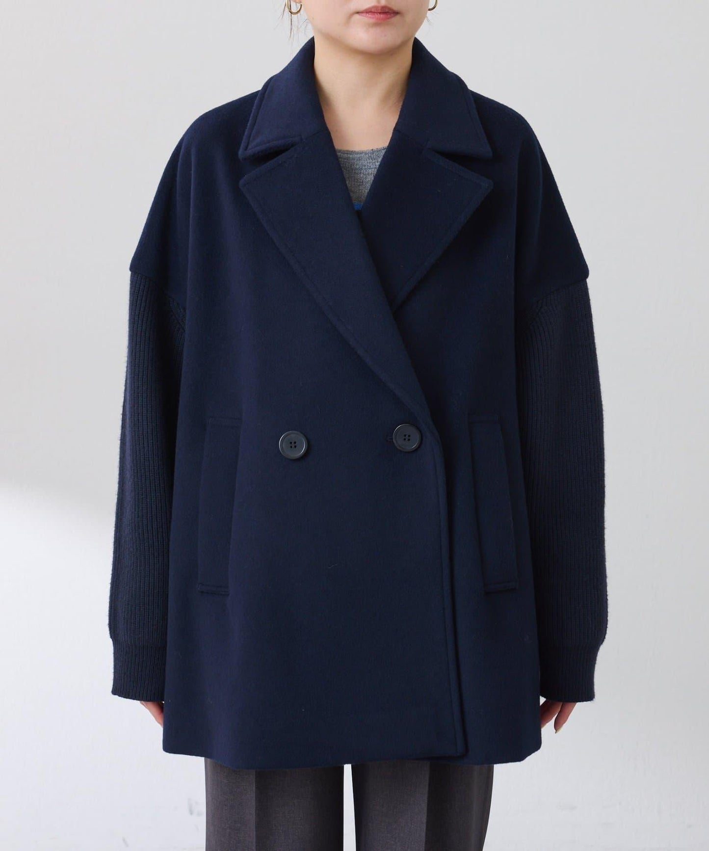 【羊毛混紡】針織袖雙排扣大衣