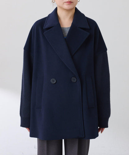 【羊毛混紡】針織袖雙排扣大衣