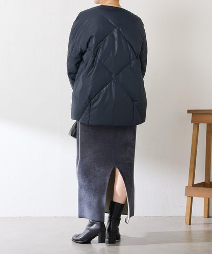 【輕量外套】輕質壓花無領羽絨服