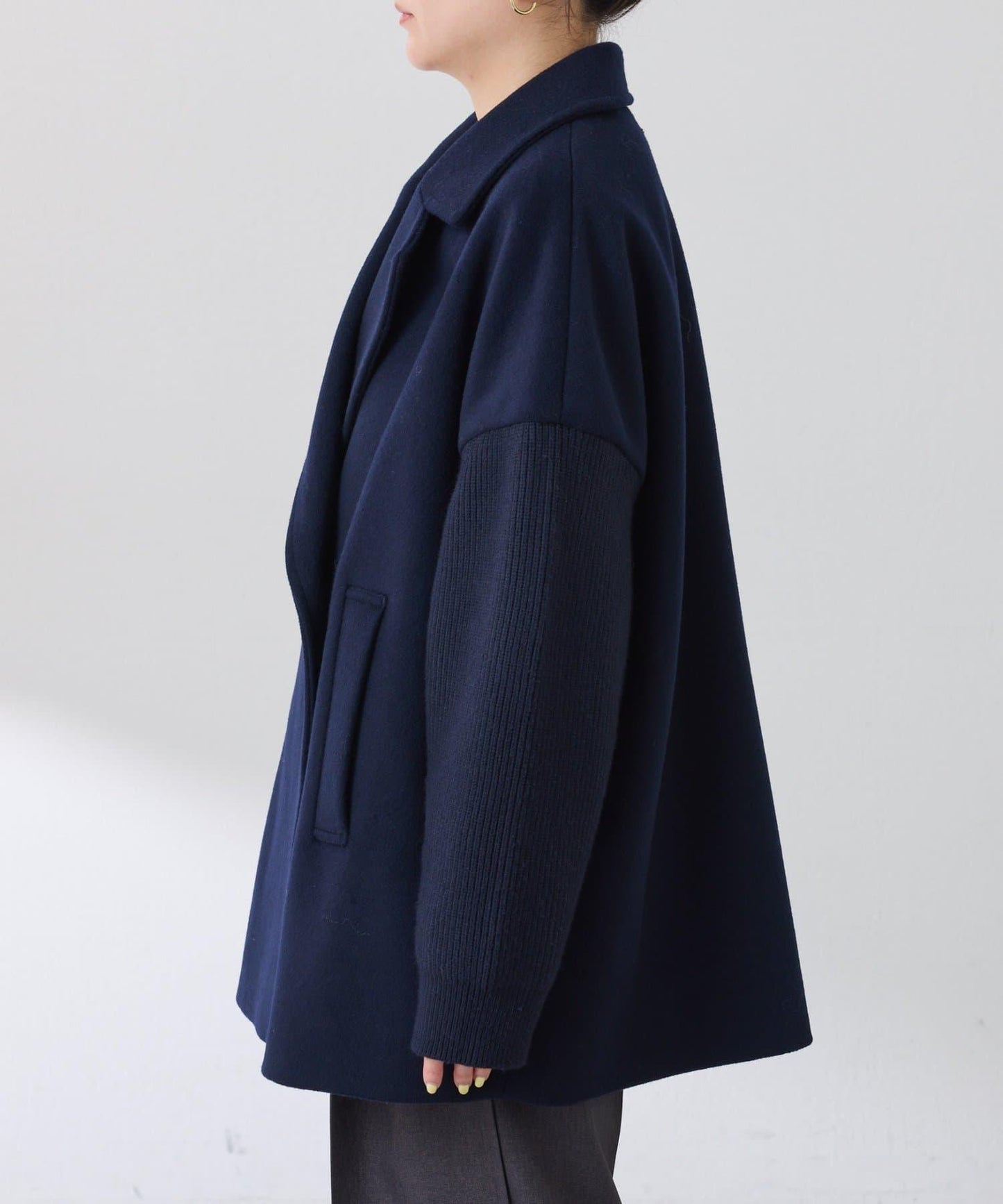 【羊毛混紡】針織袖雙排扣大衣