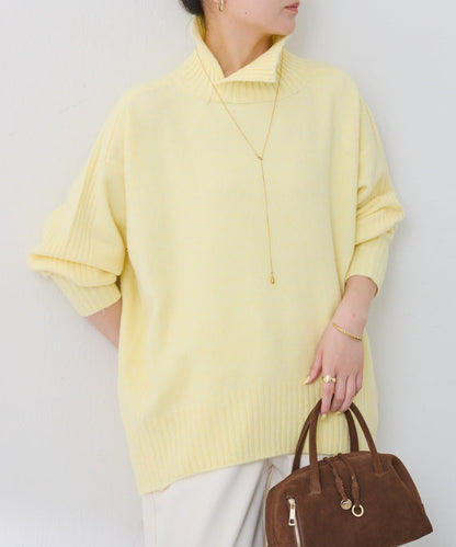 【可水洗針織】羊毛混紡開叉高領針織衫