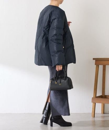【輕量外套】輕質壓花無領羽絨服