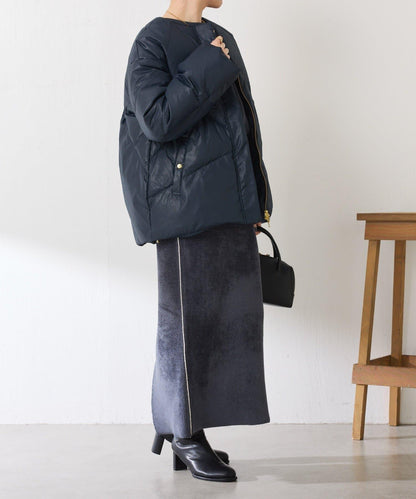 【輕量外套】輕質壓花無領羽絨服