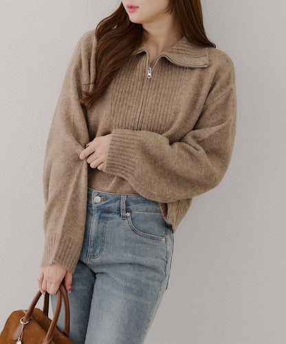 柔軟觸感仿犛牛絨半拉鍊針織衫
