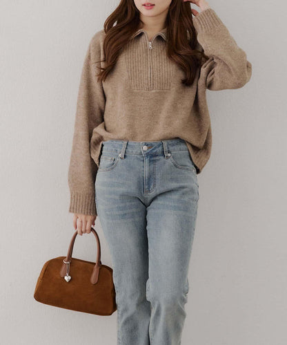 柔軟觸感仿犛牛絨半拉鍊針織衫