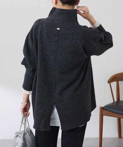 【可水洗針織】羊毛混紡開叉高領針織衫