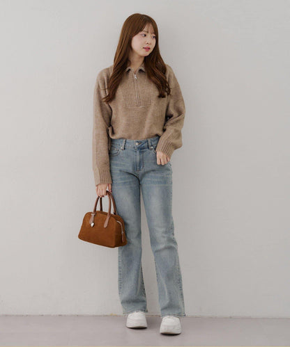 柔軟觸感仿犛牛絨半拉鍊針織衫