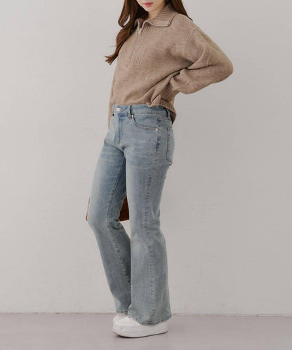 柔軟觸感仿犛牛絨半拉鍊針織衫