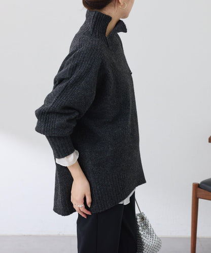 【可水洗針織】羊毛混紡開叉高領針織衫