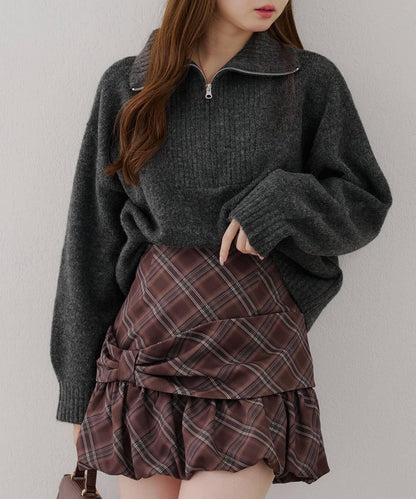 柔軟觸感仿犛牛絨半拉鍊針織衫