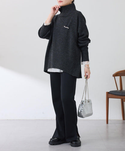 【可水洗針織】羊毛混紡開叉高領針織衫