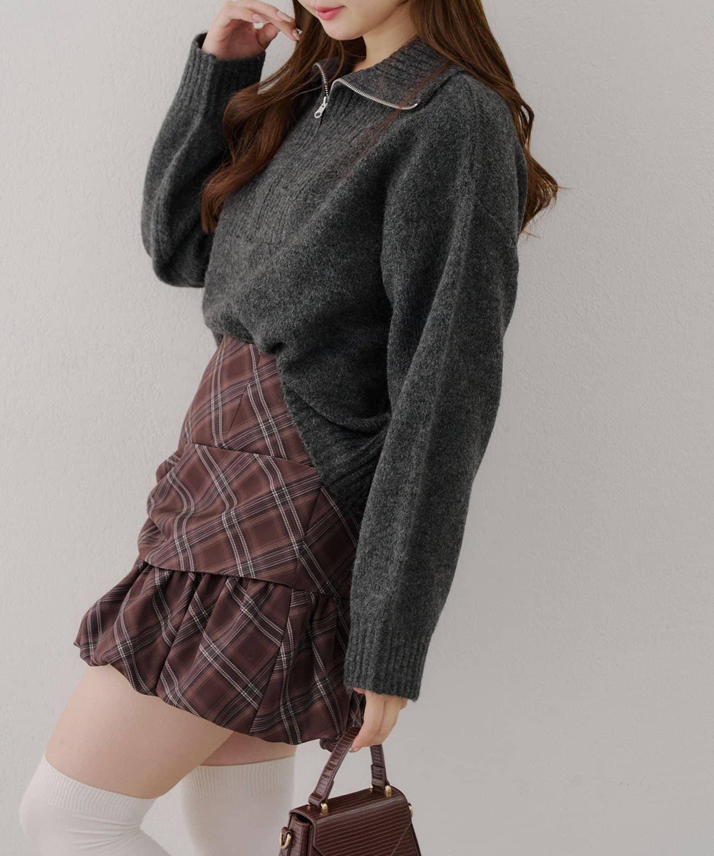 柔軟觸感仿犛牛絨半拉鍊針織衫