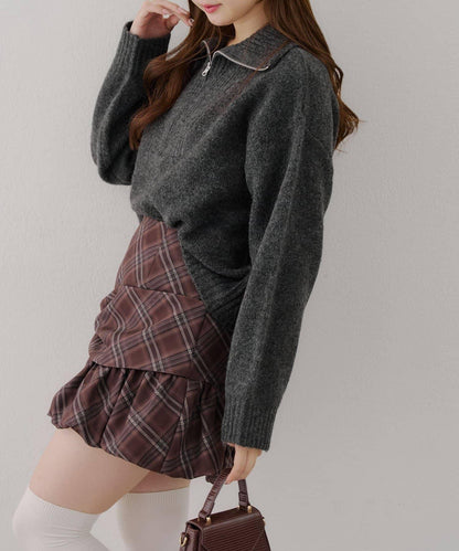 柔軟觸感仿犛牛絨半拉鍊針織衫