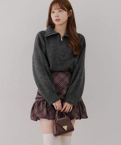 柔軟觸感仿犛牛絨半拉鍊針織衫